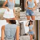 Women's Denim Vest Crop Jean Vest Tops Sleeveless V Neck Button Down Fitted Summer Western Country Denim Waistcoat (Blue, XL)