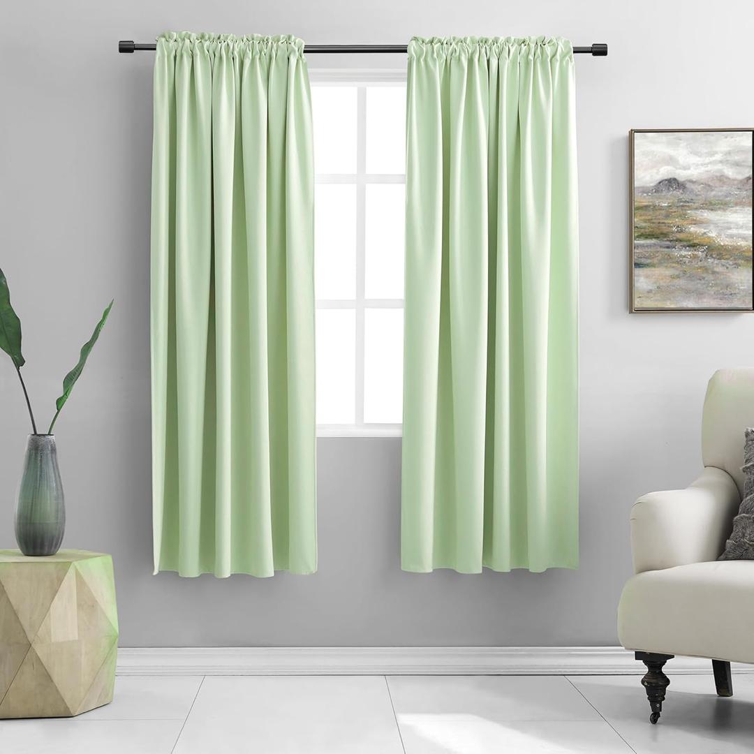 Light Lime Green Pretty Window Treatment Curtain Panels - 63 Inches Long Thermal Insulated Room Darkening Rod Pocket Drapes for Dining Room (2 Panels,52 x 63 Inch Length)