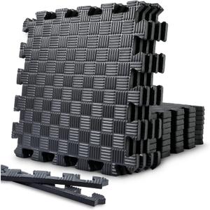 Gym Flooring Puzzle Exercise Mats: Sportneer 1/2" Thick 12" x 12" Interlocking Floor Mats EVA Foam Exercise Tiles for Home Gym Fitness Equipments with Border Waterproof Workout Anti-Slip Mat 12 Sqft/17.4 Sqft (Black)