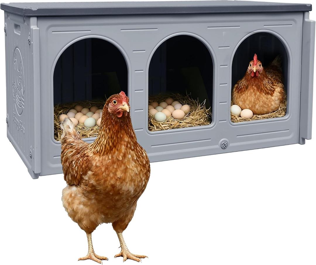 Rockever Nesting Boxes for Chickens, Plastic Nesting Boxes for Chicken Coop, Waterproof 3 Compartment Chicken Nesting Box for Laying Eggs for Hens, Ducks and Poultry