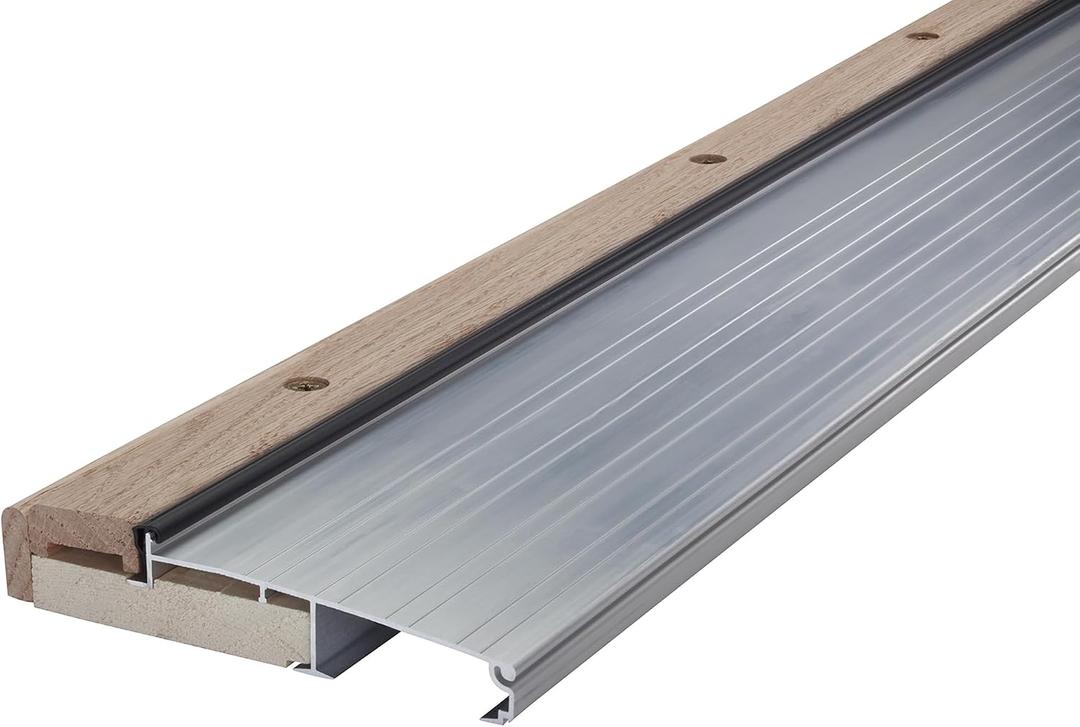 M-D Building Products 78600 5-5/8 in. x 1-1/8 in. x 36 in. Silver Adjustable Aluminum & Hardwood Threshold Kit - Versatile Solution for French and Exterior Doors