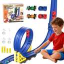 Flexible Race Track for Kids, 15 FT Dual Lane DIY Flex Track with 4 Cars & Suction Cup Car Ramp, Bendable Toy Racing Track Set for Toddlers Ages 3+