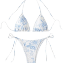 SHENHE Women's 2 Piece Swimsuit Floral Print Halter Tie Side Triangle Bikini Set, Small