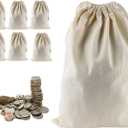 Lanyani 6 Packs Bank Coin Money Cash Bag Sacks, 12" x 17" Canvas Deposit Change Transit Bags with Drawstring, Heavy Duty (Natural)