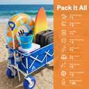 Beach Wagon with Big Wheels - 400LBS Heavy Duty Foldable All Terrain Cart with 9" Balloon Wheels for Sand - Collapsible Beach Dolly with Adjustable Handle & Cooler Bag for Outdoor Use, Blue