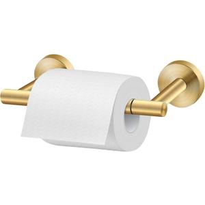 Newfun Bush Gold Toilet Paper Holder, SUS 304 Stainless Steel Adjustable Double Post Pivoting Toilet Paper Roll Holder Wall Mount for Bathroom