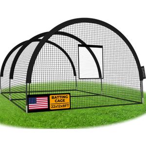Baseball Batting Cage Net Batting Cages for Backyard Portable Pop Up Cage for Baseball and Softball with Pitching Machine Hole and Detachable Door (22ftx12ftx8ft)