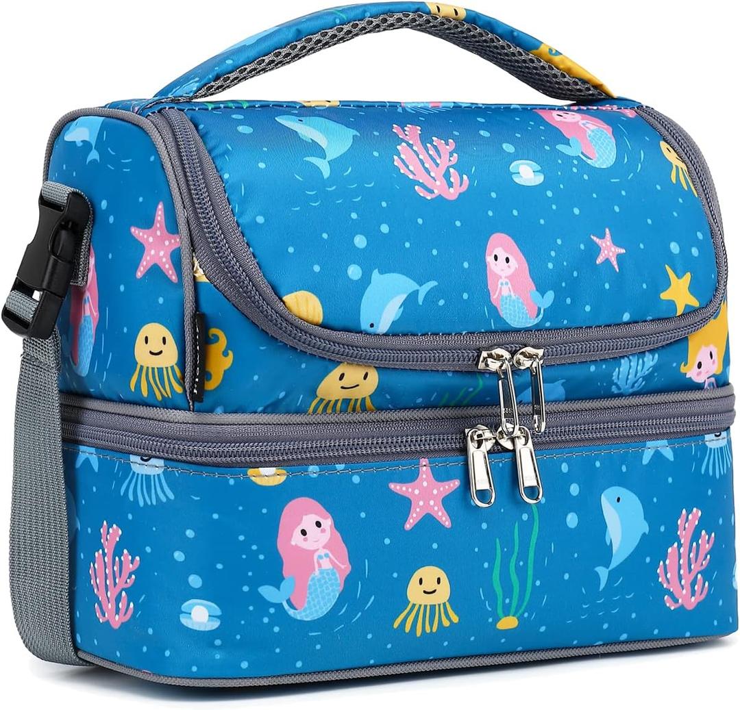 FlowFly Double Decker Cooler Insulated Lunch Bag Large Tote for Boys, Girls, Men, Women, With Adjustable Strap (Blue-Mermaid) FlowFly Double Decker Cooler Insulated Lunch Bag Large Tote for Boys, Girls, Men, Women, With Adjustable Strap (Blue-Mermaid)