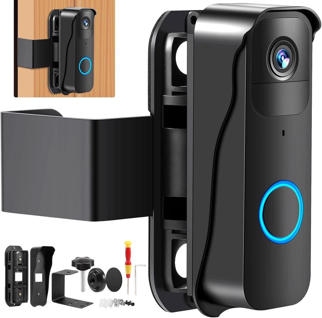 Video Doorbell Mount No-Drill Adjustable Mounting Bracket Compatible for Blink Anti-theft Doorbell Camera Door holder Cover, Doorbell Security System Accessories, Not Block Doorbell Sensor (Black)