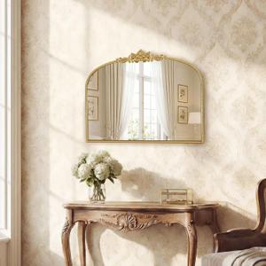 Gold Vintage Mirror 32x24 Inch, Laurel Leaf Ornate Beaded Frame Decorative Vanity Mirror, Antique Style Horizontal Bathroom Mirror for Living Room, EntrywayDresser, Mantle