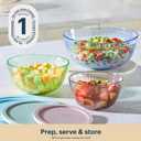 Pyrex Colors (3-Pack, Full Set) Sculpted Tinted Glass Mixing Bowls With Plastic Lids, Nesting Space Saving Set of Bowls For Prepping and Baking, 1.3QT, 2.3QT & 4.5Q, (Pink, Green, Blue), 3 Pack, Small/Medium/Large, With Lids