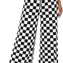 BTFBM Women's Checkered Palazzo Pants Wide Leg High Waisted Pockets Gingham Casual Lounge Pajama Trousers Summer Outfits (Large, Plaid Black White)