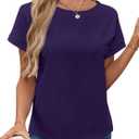 LilyCoco Women's Short Batwing Sleeve Shirt Criss Cross Back Tops Casual Loose Plain Tee Black XXX-Large (Purple, XXXL)