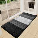 Kitinjoy Indoor Outdoor Door Mat, 59x24 Non-Slip Absorbent Dirt Trapper, Low-Profile Washable Inside Entrance Front Floor Mat, Sturdy Soft Entry Doormats for Entryway, Black