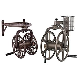 Liberty Garden 710 Navigator Rotating Garden Hose Reel, Holds 125-Feet of 5/8-Inch Hose - Bronze & 712 Single Arm Navigator Multi-Directional Garden Hose Reel, Holds 125-Feet of, 5/8-Inch, Bronze