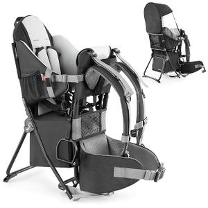 besrey Baby Backpack Carrier, Toddler Hiking Backpack with Safety 3-Height Seat, Adjustable Straps&Waist Belt, Foldable Frame Lightweight Large Capacity Child Carrier for Hiking (Black/ Grey)