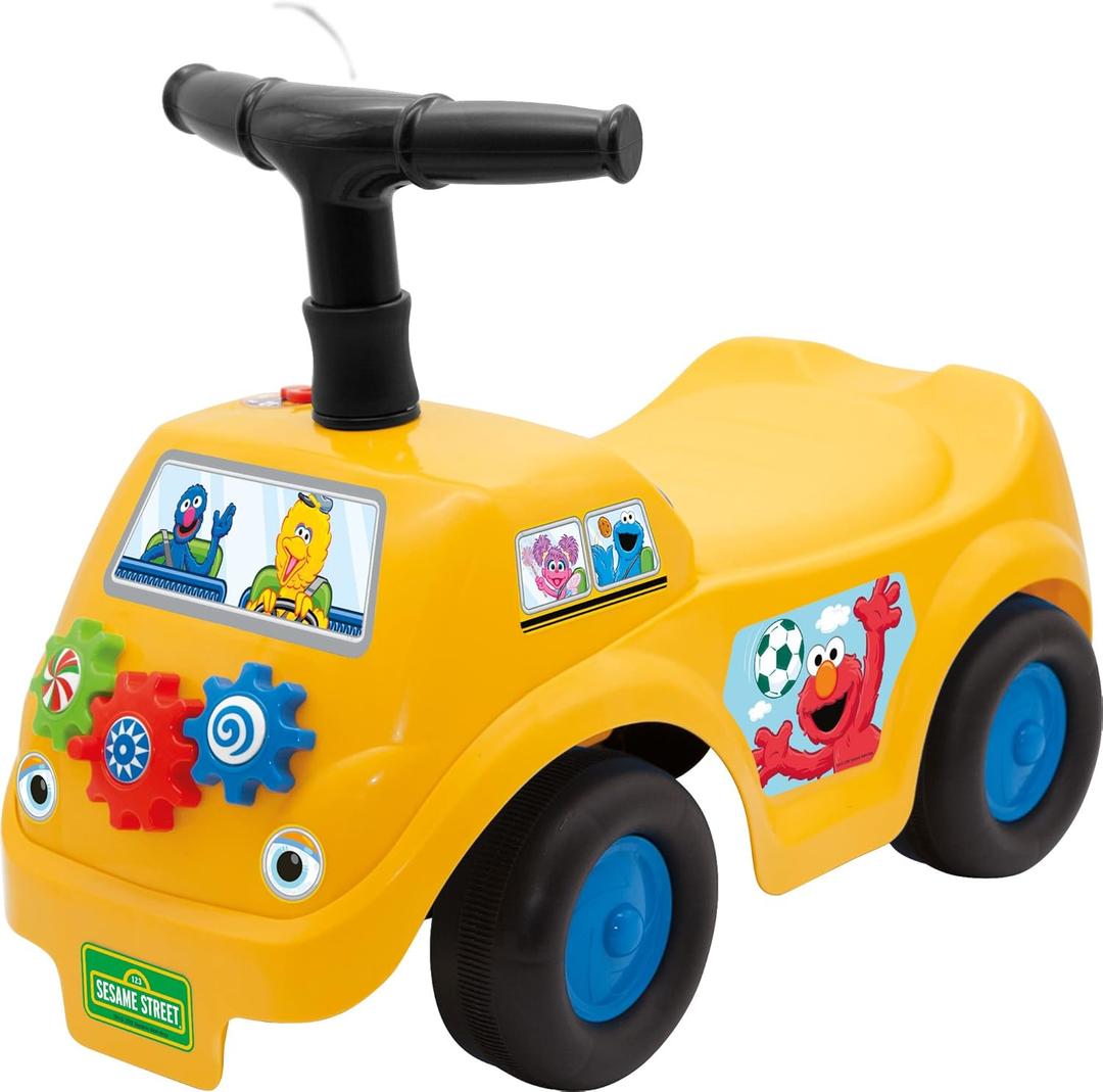 Kiddieland Sesame Street Elmo Lights & Sounds Foot-to-Floor Ride-On Toddler Push Car with Folding Handle, Ages 1236 Months, 55 lb Weight Limit