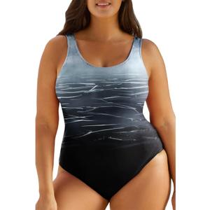Eytino Plus Size Swimsuit for Women Back Crisscross Sports Tummy Control One Piece Bathing Suits(1X-5X) (3X, Tie Dye Gray)