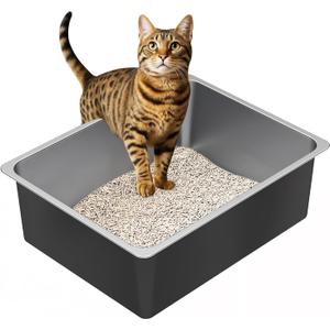 Ohtomber Stainless Steel Litter Box - Metal High Sided Cat Litter Box Pan, Never Absorbs Smell, Easy to Clean Non Stick Cat Litterbox Tray Toilet Pet Supplies for Indoor Kitty, Kitten, Rabbit, Puppy (17.5"L  13.6"W  6"H)