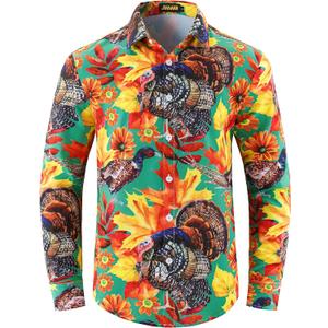 JOTOOK Mens Christmas Shirts Funny Turkey Thanksgiving Shirts Santa Claus Long Sleeve Button Down Shirt (S)