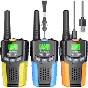 Walkie Talkies for Kids Rechargeable,Toys for Boys and Girls Ages 3-12, 3 Pack Long Range 2-Way Radios, Birthday Gifts,Christmas Stockings, Outdoor Play, Family Games, Hiking Camping Gear (Blue+Orange+Yellow)