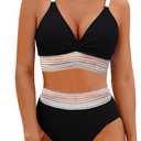 BMJL Women's High Waisted Bikini Sets V Neck Two Piece Swimsuit Color Block Twist Front Bathing Suits M