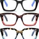3 Pack Oversize Square Design Reading Glasses for Women,Fashion Readers with Spring Hinge (Black&Blue sunset&Pink sunset, 2.5)