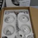 Dining Room Light Fixture/Chandelier Over Table,4-Light Kitchen Island Lighting Hanging for Wood Farmhouse Chandeliers Antique White Rustic Pendant with Withe Milk Glass Globes Lampshades