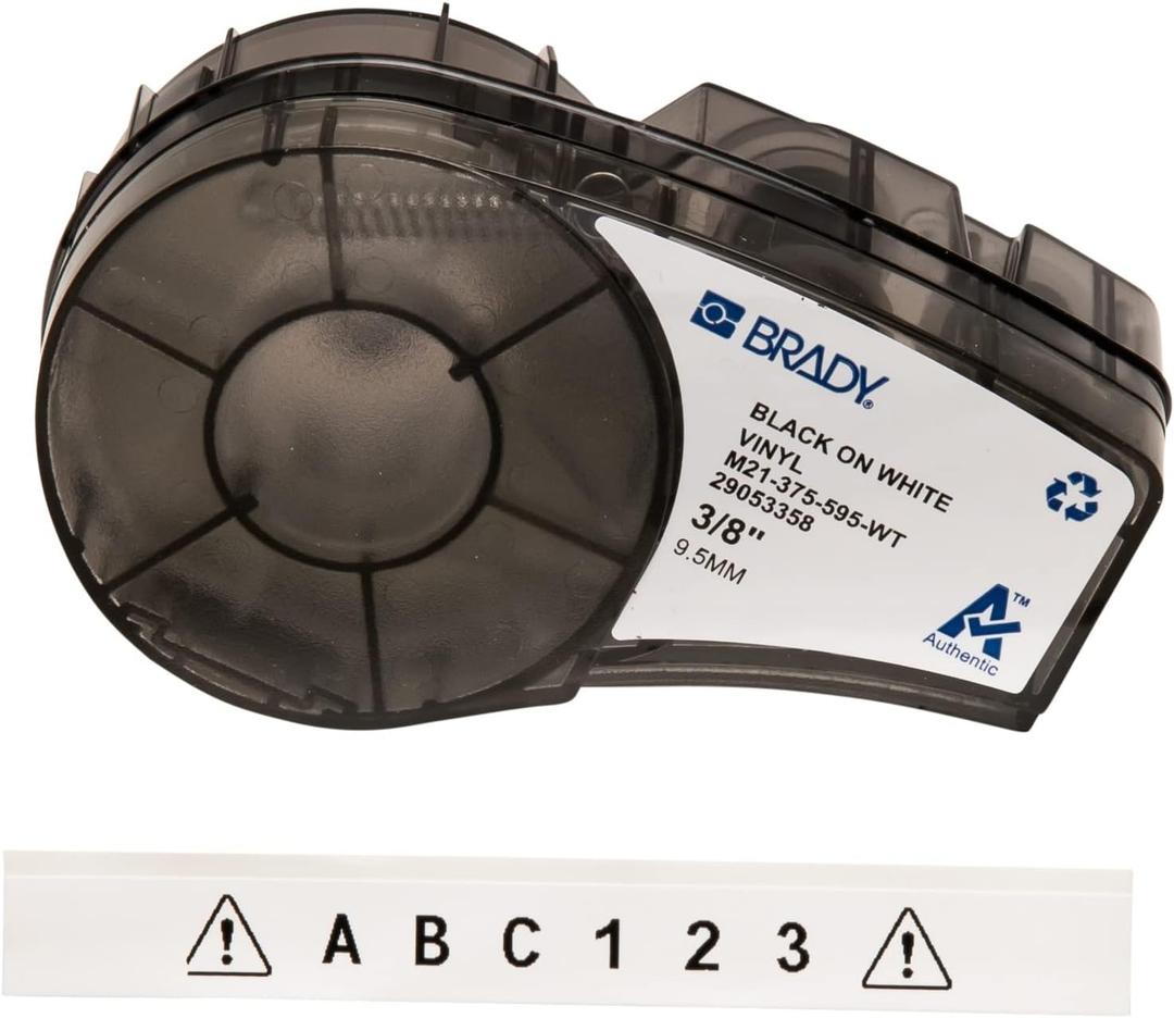 Brady Authentic (M21-375-595-WT) All-Weather Vinyl Label for Indoor/Outdoor ID, Lab and Equipment Labeling, Black on White- For M210, M210-LAB, M211, BMP21-PLUS and BMP21-LAB Printers, .375" 21' L