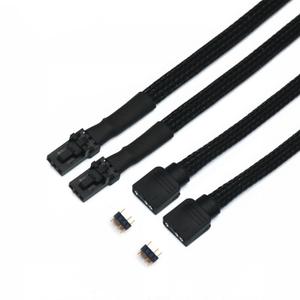 Angitu for 2pcs / lot Corsair Fan RGB ARGB Adapter Cable with Black PET Sleeved HD LL120 140 QL 3Pin 4Pin Fan to 5V 3Pin RGB LED Cable 50cm (RGB-3Pin Female Black Sleeved)