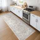 Runner Rug Kitchen Washable Rugs: 3x8 Non-Slip Boho Soft Vintage Stain Resistant Indoor Floor Neutral Farmhouse Throw Carpet for Hallway Bathroom Laundry Room Entryway Bedroom- Ivory Gray