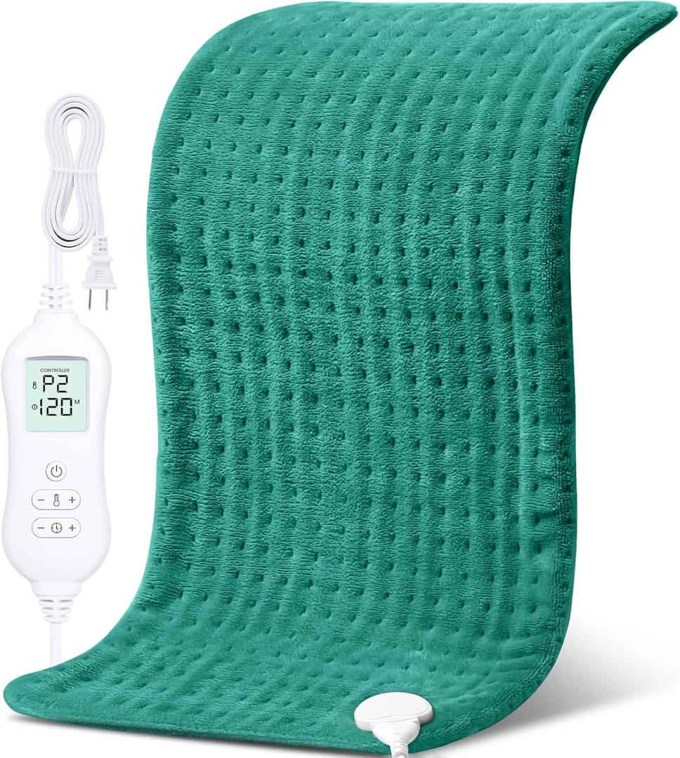 NOWWISH Heating Pad for Back Pain Relief & Period Cramps, 33x17 Inches Large Electric Heating Pad with 10 Heat Settings, Timer & Auto Shut-Off, Machine Washable, Mothers Day Gifts for Mom Women, Green