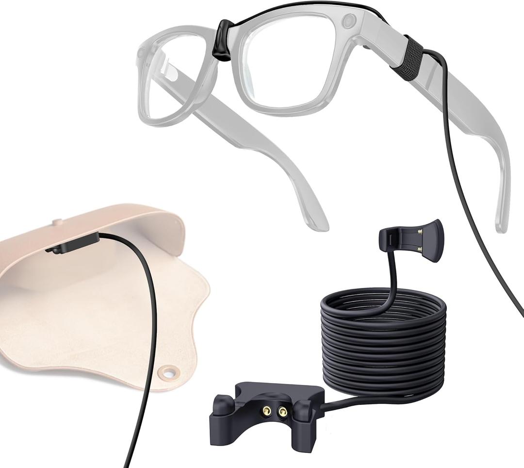 Clip-On Contact Charging Cable for Ray-Ban Meta Smart Glasses 5FT/1.5M, Power Supply from Glasses Case, Charger Compatible with Wayfarer Meta, Headliner Meta, Skyler Meta
