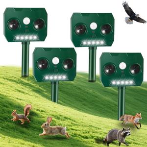 2025 Racoon Squirrel Sonic Fortress Pro Rabbit Repellent Outdoor, Solar Ultrasonic Animal Repeller Deer Deterrent with Motion Sensor&Flash Light to Scare Cat Dog Skunk Out of Garden Farm Yard(4Pack)