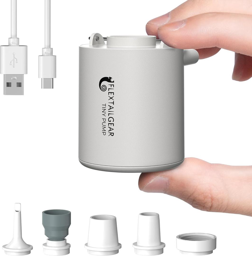 FLEXTAILGEAR Tiny Pump Portable Air Pump Ultra-Mini Air Pump with 1300mAh Battery USB Rechargeable to Inflate Deflate for Pool Floats Air Bed Air Mattress Swimming Ring Vacuum Storage Bags(Light Gray)