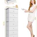 Mifuro Tall Fabric Dresser for Bedroom, Vertical Storage Organizer Tower with 7 Drawers, Chest of Drawers with Bins, Steel Frame, Wood Top for Bedroom, Closet, Entryway White