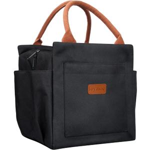 Joymee Lunch Bag Women Insulated Lunch Box Reusable Leakproof Large Spacious Cooler Tote for Women Men Adult with Bottle Holder and Side Pockets for Work Office Travel Picnic - Black (04 Black)