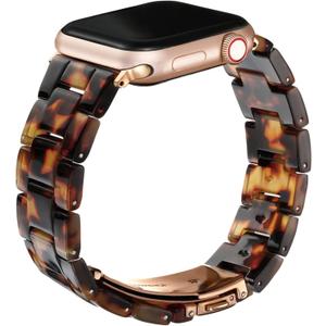 Wongeto Compatible with Apple Watch Band 38mm 40mm 41mm 42mm 44mm 45mm 49mm Women Men,Light Resin Strap Bracelet Replacement for iWatch SE Series 10/9/8/7/6/5/4/3/2/1/SE/Ultra(Rose Gold+Tortoise