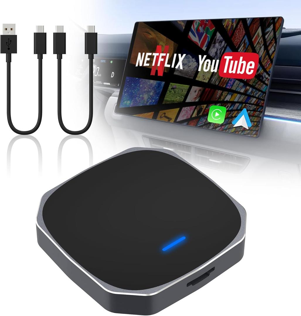 Wireless CarPlay & Android Auto Adapter, 2025 CarPlay Ai Box for OEM Wired Cars with Built-in Netflix/YouTube, TF Card Support - Upgrade to Wireless Streaming & Media Playback