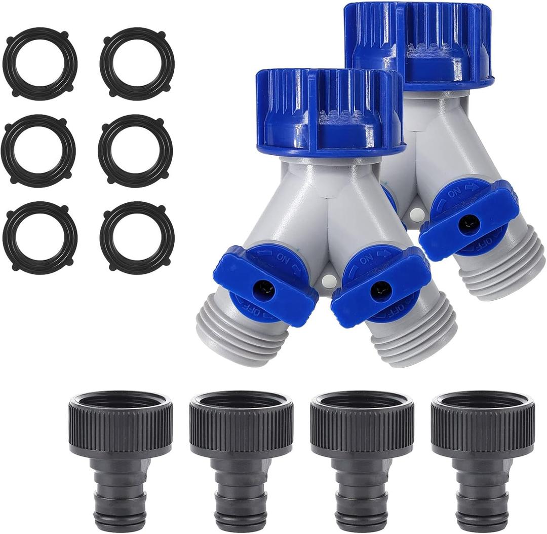 Garden Hose Splitter, 2Pcs 360 3/4" Plastic Water Hose Splitter 2 Way, Garden Hose Connector with Faucet Watering Shut Off for Landscaping, Gardening, Flower Planting, Irrigation