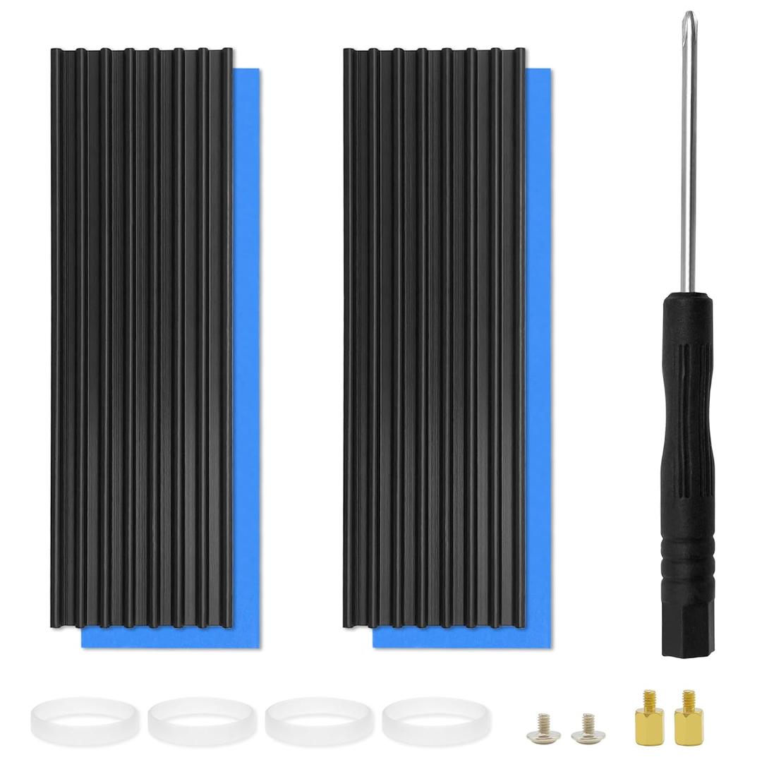 2pcs M.2 SSD Heatsink 2280 SSD NVMe Heat Sink with NVMe SSD Thermal Pad,Screwdriver,Screw,4 Transparent Rubber Straps for PC/PS5 M.2 PCIE NVMe SSD or M.2 SATA SSD
