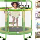 60" Trampoline for Kids, 5ft Toddler Mini 6-in-1 Trampoline Indoor Outdoor with Swing, Basketball Hoop, Dart Board, Rings, Christmas Toys Birthday Gifts for Girls Boys(Green&Yellow)