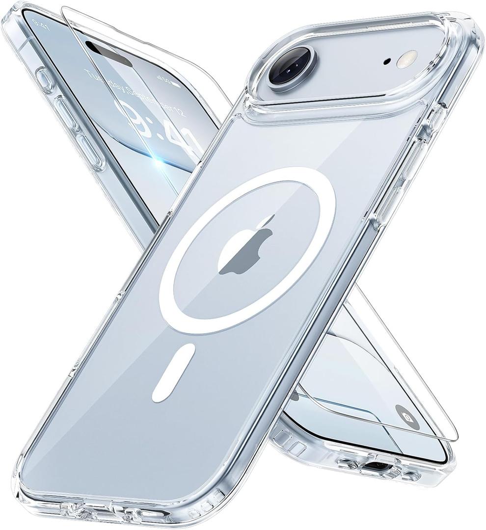 Miracase Magnetic for iPhone Air Case with Screen Protector(Compatible with MagSafe), Slim Thin Translucent Matte Military-Grade Protected Phone Cover for iPhone 17 Air 6.5", Clear