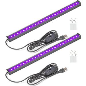 GREENIC USB Black Light Bar, 10W 1ft Upgraded UV LED Blacklight Strip Lights, Small Black Lights for Glow Party, Posters, Tapestry, Room, Bedroom Decor, Body Paint, Halloween Decorations, 2 Pack