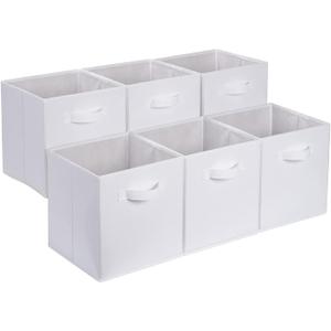 Amazon Basics Collapsible Fabric Storage Cubes Organizer with Handles, Sturdy, White, 10.5-x-10.5-x-11-inch, Pack of 6