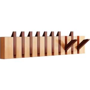 Wall Mounted Coat RackHooks Piano Key Hangers Natural Solid Wood Hanger Non-Woven Fabric Clothes Hangers for Closet, Kitchen, Bedroom, Bathroom, Entryway (Walnut-Beech, 10 Hooks)