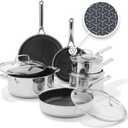 OXO Hybrid 10 Piece Cookware Pots & Pans Set, PFAS-Free Ceramic Nonstick, Fusion Boost Tech for Powerful Searing, Induction & All Cooktop Compatible, Dishwasher Safe, Mirror Polished Tri-Ply