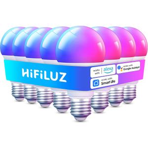Smart Light Bulbs 8 Pack, Work with Alexa and Google Assistant, LED Light Bulbs Color Changing, Bluetooth Music Sync, WiFi Bulbs with APP,850LM