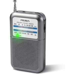 Pocket Battery AM FM Radio Portable, Mini Transistor Radio with Excellent Reception, Tuning Knob with Signal Indicator, AAA Battery Operated for ICE Storms&Walking, DE333 by PRUNUS (Silver01)