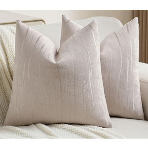 FUTEI Beige Chenille Decorative Throw Pillow Covers 18x18 Inch Set of 2,Soft Embossed Striped Textured Cushion Case,Modern Home Decor for Couch Bed Living Room. Light tan